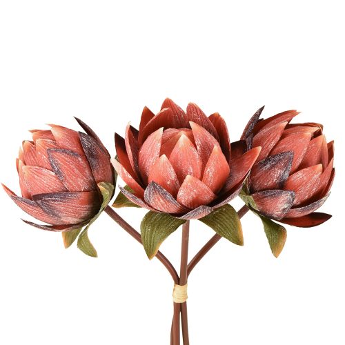 Dekorativa Protea konstgjorda blommor röd-orange 34cm 3st