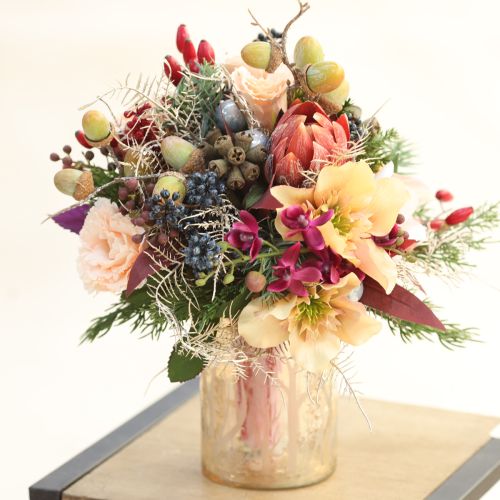 Artikel Dekorativa Protea konstgjorda konstgjorda blommor röd-orange 34cm 3st