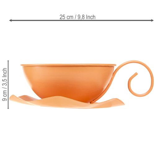 Artikel Dekorativ kopp Ø16cm H9cm med metallplatta, orange, 2 st