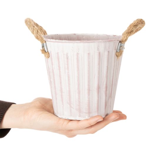 Artikel Dekorativ kruka, metallhink för plantering, planteringslåda med handtag, rosa/grön/gul shabby chic Ø15cm H13cm 3-delat set