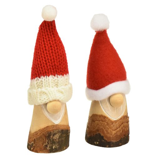 Dekorativ tomte i trä jultomte med hatt röd natur 10/12cm 4st