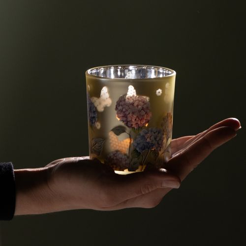 Artikel Dekorativ glaslykta med blommönster för eleganta inredningsdetaljer, 8 cm, 4 stycken.