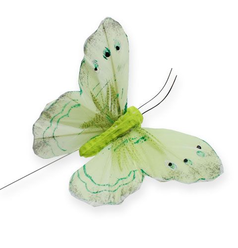Artikel Dekorativ fjäril på trådgrön 8cm 12st