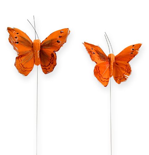 Floristik24 Dekorativ fjäril på tråd orange 8 cm 12st