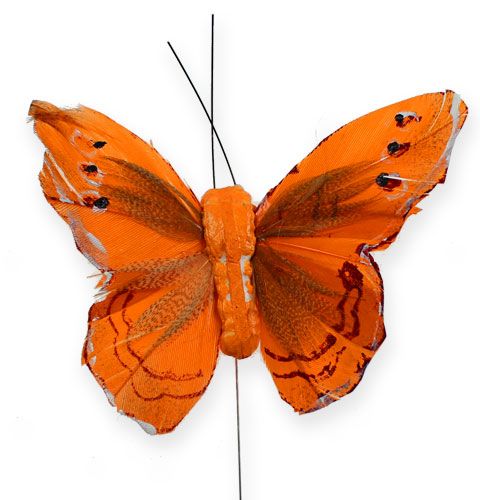 Artikel Dekorativ fjäril på tråd orange 8 cm 12st