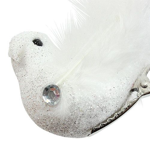 Artikel Dekorativ fågel på klämman med glittervit 14 cm 2st