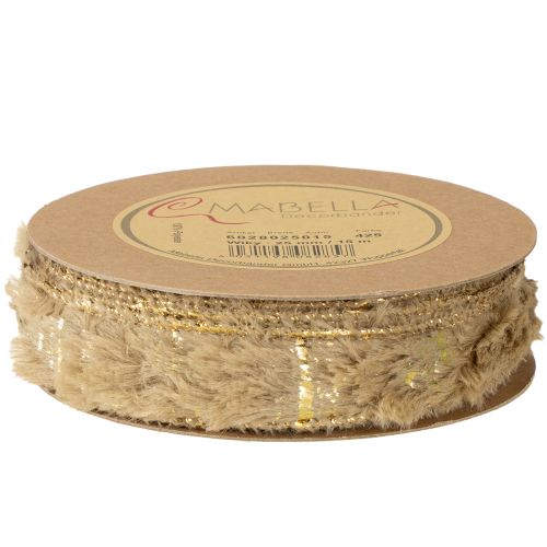 Artikel Dekorativt band med päls, fuskpälsband, brunt guld, 25mm, 15m