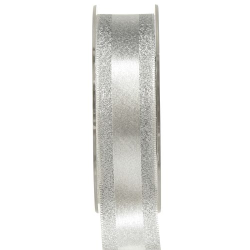 Artikel Dekorationsband silver med glitter presentband med ränder 25mm 20m