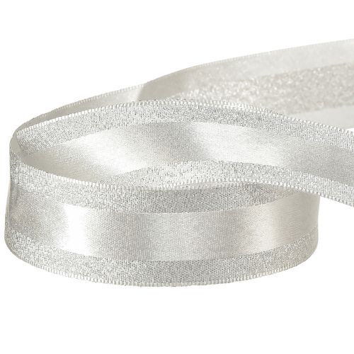 Artikel Dekorationsband silver med glitter presentband med ränder 25mm 20m