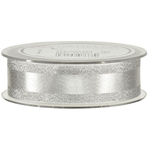 Artikel Dekorationsband silver med glitter presentband med ränder 25mm 20m