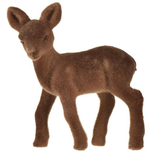 Dekorativ figur rådjur fawn flockade bruna julfigurer 10,5cm 6 st