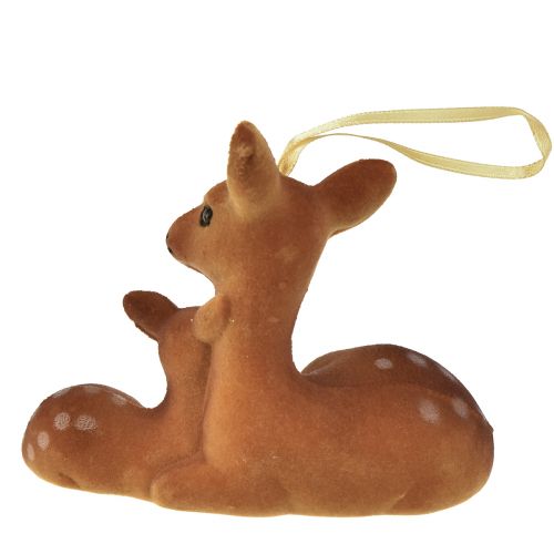 Artikel Dekorativ hängare hjortdekoration med fawn flockade 10cmx5cmx8,5cm