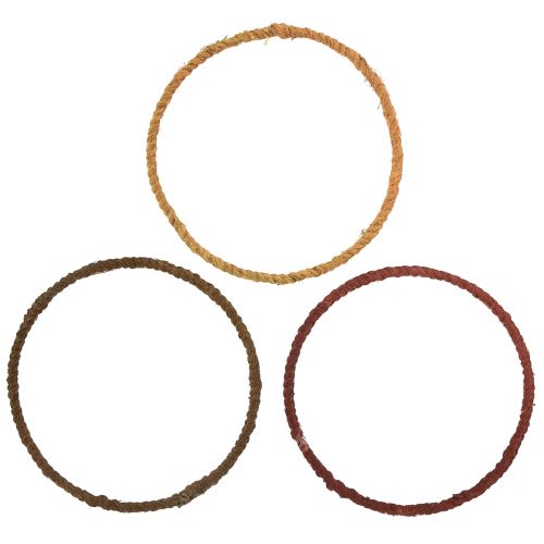 Dekorativ ringfärgad ring juteögla gul ockrabrun Ø20cm 9st
