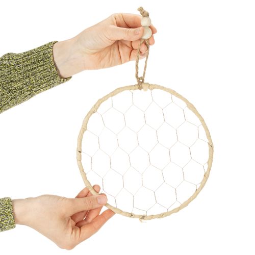 Artikel Dekorativa hängringar i metall, raffia, Ø20 cm, 4 stycken, bohemisk väggdekoration, fönsterdekoration