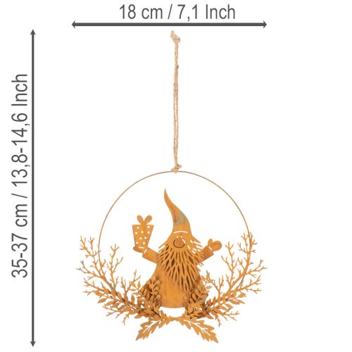 Juldekorationsring, ren i ring, jultomten med present, metalldekoration, rostig yta, Ø18 cm, set om 2 | Floristik24.se