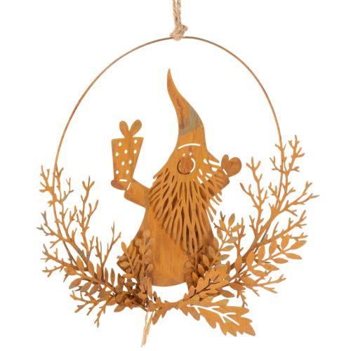 Juldekorationsring, ren i ring, jultomten med present, metalldekoration, rostig yta, Ø18 cm, set om 2 | Floristik24.se
