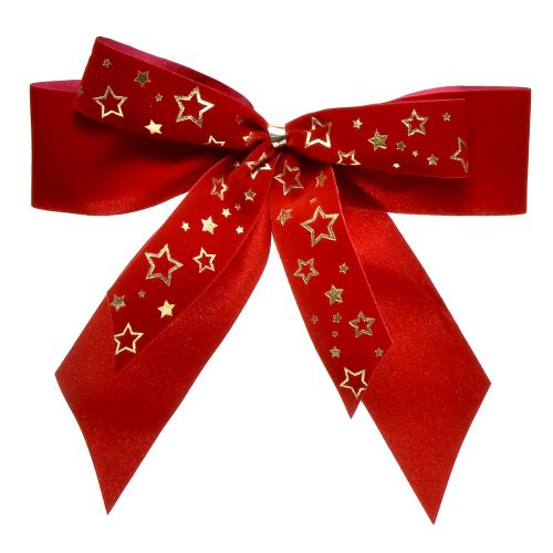 Artikel Dekorativ rosett 4cm bred Röd julrosett med guldstjärnor Handgjord rosett 16×15cm 2st