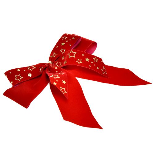Artikel Dekorativ rosett 4cm bred Röd julrosett med guldstjärnor Handgjord rosett 16×15cm 2st
