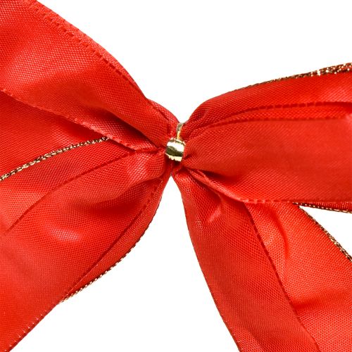 Floristik24 Dekorativ rosett röd rosett med guldkant - elegant juldekoration 4cm bred 15×21cm 10st