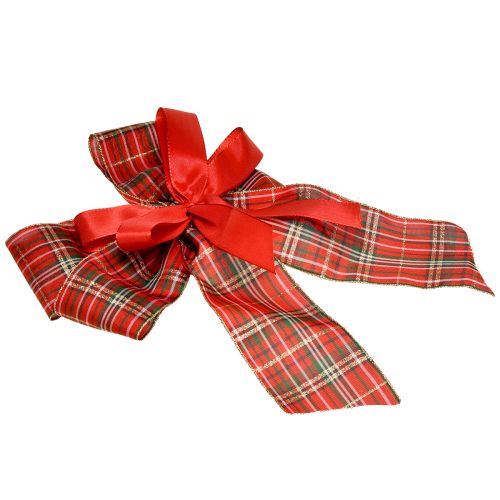 Floristik24 Dekorativ rosett Julklappsrosett utomhus röd rutig 6cm bred 20×29cm 5st