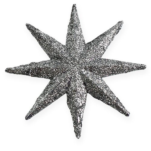 Floristik24 Glitter star silver 10cm 12st