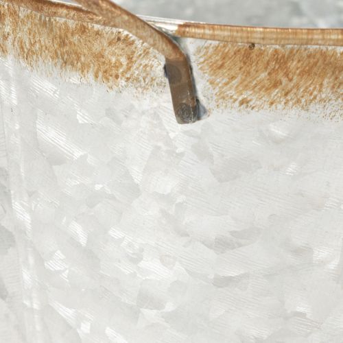 Artikel Dekorativ kruka med handtag, planteringshink, metallbehållare, silver, väderbitet stål, Ø17cm H16,5cm