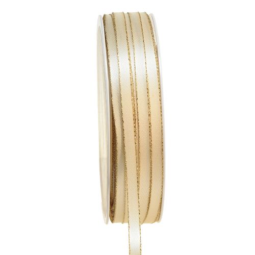 Floristik24 Dubbelt satinband smyckeband i krämguld B6mm L50m