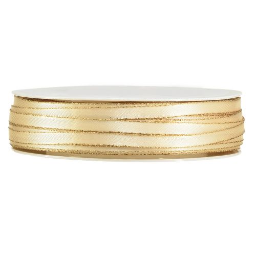 Floristik24 Dubbelt satinband smyckeband i krämguld B6mm L50m