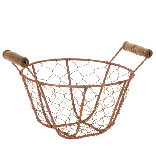 Trådkorg, metallkorg med handtag, trä, rost, dekorativ, Ø18cm köpa | Floristik24.se