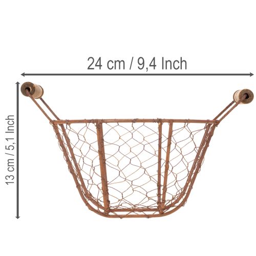 Trådkorg, metallkorg med handtag, trä, rost, dekorativ, Ø18cm | Floristik24.se