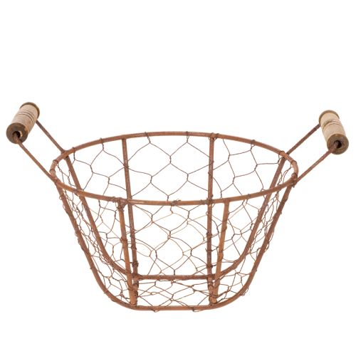 Trådkorg, metallkorg med handtag, trä, rost, dekorativ, Ø18cm | Floristik24.se