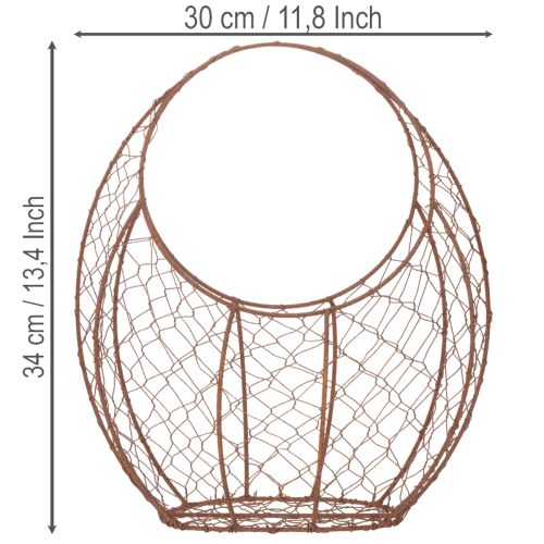 Trådkorg, metallplanter, vårdekoration, påskkorg, brun, rostfri yta, H34cm L30cm | Floristik24.se