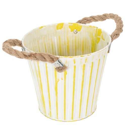 Artikel Hink för plantering, kruka med handtag, metalldekoration rosa/grön/gul shabby chic Ø16,5cm H15cm 3-delat set