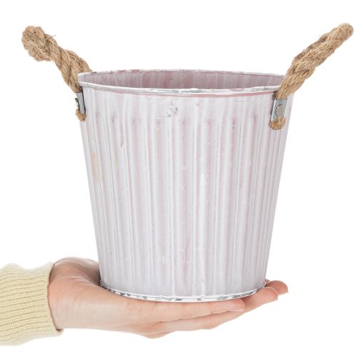 Artikel Hink för plantering, kruka med handtag, metalldekoration rosa/grön/gul shabby chic Ø16,5cm H15cm 3-delat set