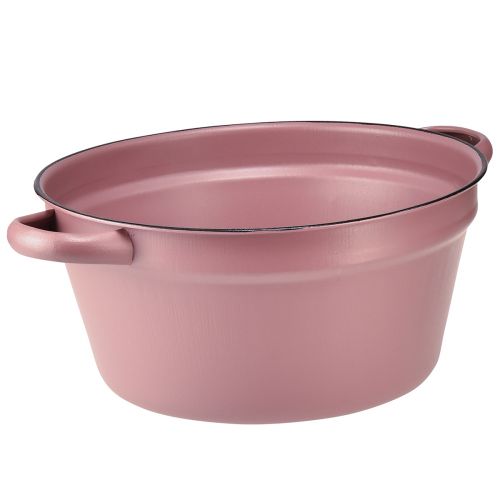 Hink med handtag planteringsbricka i metall rosa Ø22,5cm H10,5cm