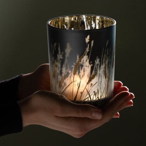 Artikel Elegant dekorativ lykta med gräsmotiv för mysiga inslag, 12,5 cm, 2 stycken.