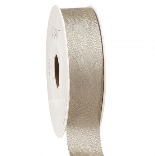 Artikel Elegant sidenband med fjädertryck i silver - perfekt för festliga dekorationer bredd 25mm längd 15m