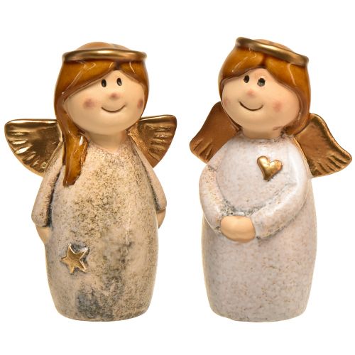 Floristik24 Ängladekorativa figurer - gräddvitt med guldaccenter, 13 cm - himmelsk försköning för ditt hem - 2-pack