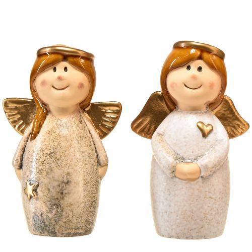 Artikel Ängladekorativa figurer - gräddvitt med guldaccenter, 13 cm - himmelsk försköning för ditt hem - 2-pack