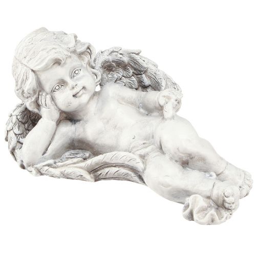 Floristik24 Ängel liggande dekorativ figur gravdekor grå polyresin 22cm