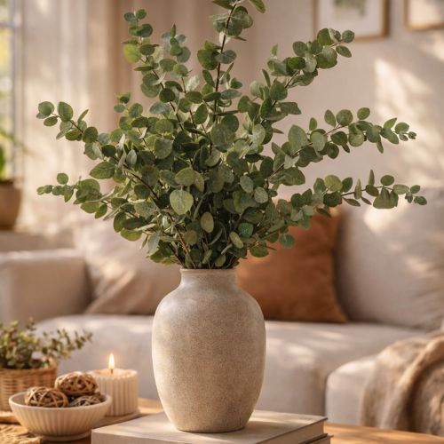 Artikel Konserverade dekorativa grenar och blad av eukalyptus, rund torkad dekoration, grön, 150 g