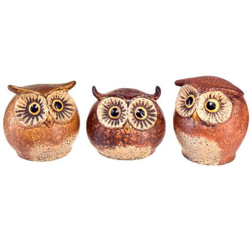 Artikel Charmiga keramiska ugglefigurer - detaljerad design i brunt och kräm, 10,5 cm - perfekt dekoration för vardagsrum och arbetsrum - 3 stycken