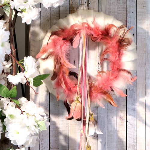 Artikel Fjäderkrans gjord av fasanfjädrar dekoration i rosa Ø20cm 3 stycken