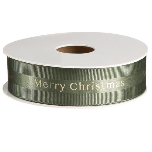 Artikel Festligt julband i mörkgrönt med gyllene &#39;Merry Christmas&#39;-bokstäver, bredd 25mm, längd 20m