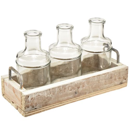 Flaska dekorativt glas med träbricka vintage 24x9,5x14cm