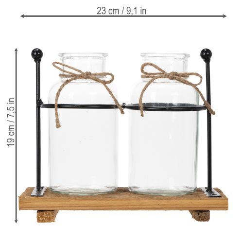 Dekorativ flaskvas, glas och trä, 23x12x19,5cm, 2 stycken | Floristik24.se