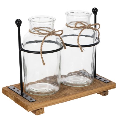 Dekorativ flaskvas, glas och trä, 23x12x19,5cm, 2 stycken köpa | Floristik24.se