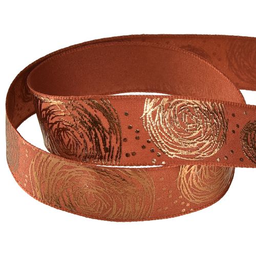 Artikel Presentband med gyllene rosor dekorativt band rödbrun 25mm 15m
