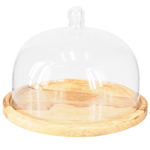 Artikel Glaskupol med träplatta dekoration ostkupol Ø22cm H16,5cm