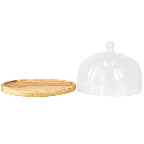 Artikel Glaskupol med träplatta dekoration ostkupol Ø22cm H16,5cm